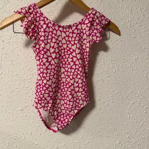 Boden Pink and White Heart One piece swim suit. NWOT